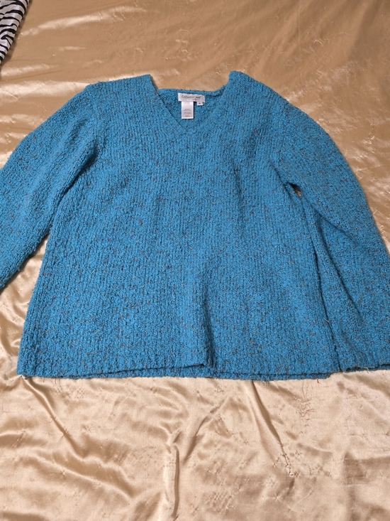 Coldwater Creek Sweaters - Coldwater Creek Teal Bouclé V-Neck Sweater